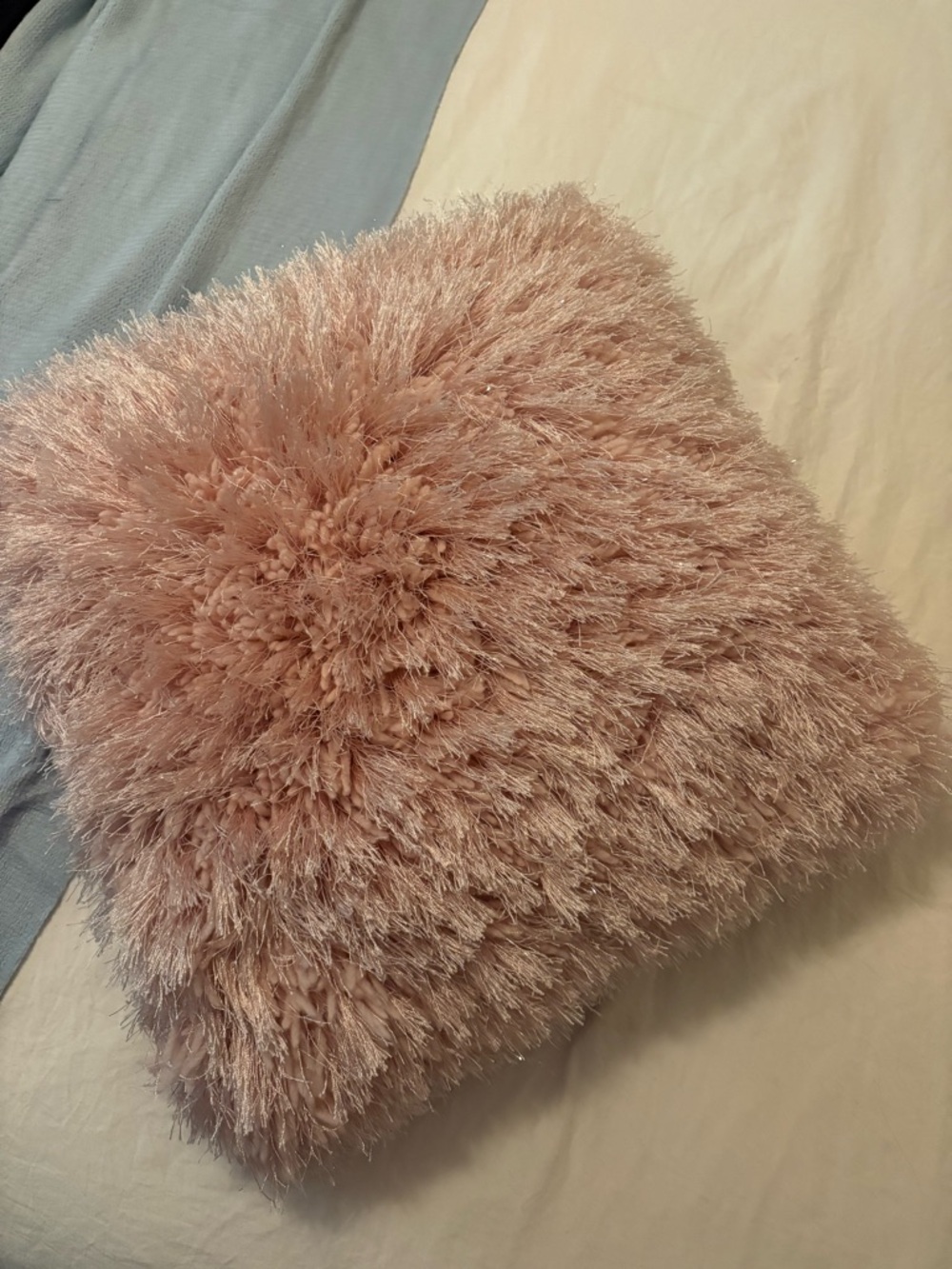 Plush Blush Pink Shag Accent Pillow - Soft Decorative Throw
